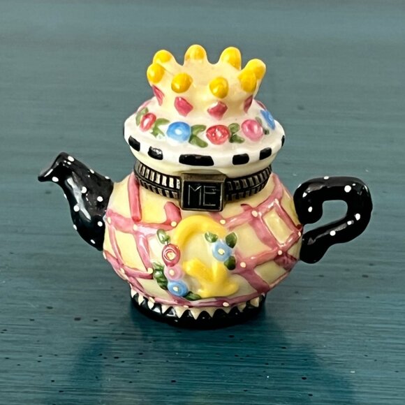 Vintage Lot Bundle Mary Engelbreit Teapot Trinket Box Miniature Coffee Flowers - Picture 13 of 14